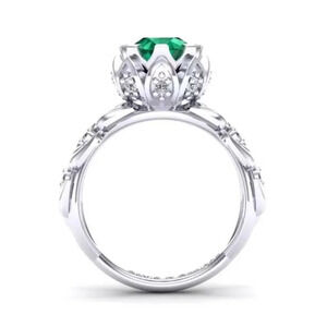 Handmade Round Green Emerald 925 Silver Ring for Women, FB16FA1025
